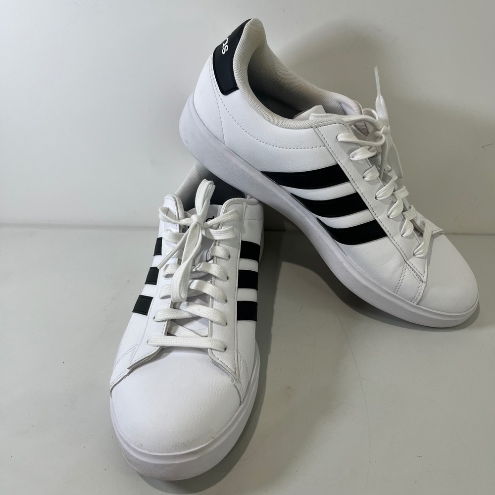 Adidas Grand Court 2.0 Sneakers Mens 10.5 White Black Stripes Classic Casual
